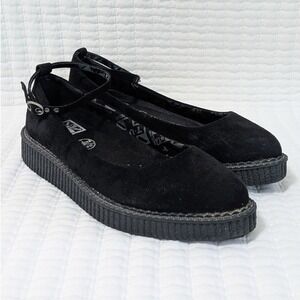 T.U.K. Pointed Ballet Ankle Strap Creeper Platform Slip On Flats Black 10